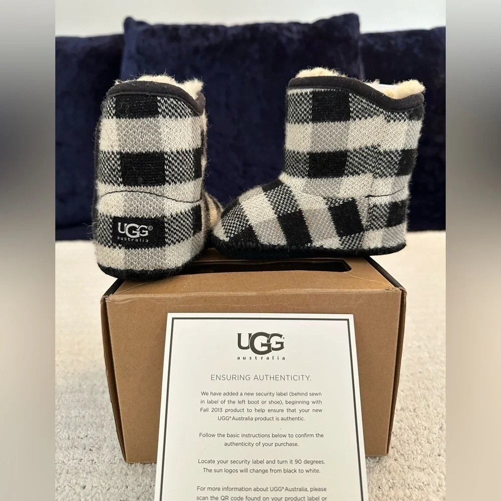 UGG Black and White Plaid Kids Boots